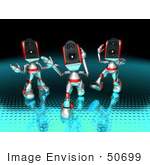 #50699 Royalty-Free (Rf) Illustration Of Three 3d Futuristic Speaker Robot Mascots Dancing - Version 2