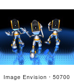 #50700 Royalty-Free (Rf) Illustration Of Three 3d Futuristic Speaker Robot Mascots Dancing - Version 1