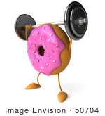 #50704 Royalty-Free (Rf) Illustration Of A 3d Pink Frosted Doughnut Weightlifting