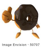 #50707 Royalty-Free (Rf) Illustration Of A 3d Milk Chocolate Frosted Doughnut Mascot Holding His Thumb Up