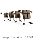 #50723 Royalty-Free (Rf) Illustration Of A 3d Line Of Milk Chocolate Bar Mascots Jumping