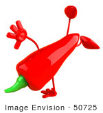 #50725 Royalty-Free (Rf) Illustration Of A 3d Red Hot Chili Pepper Mascot Doing A Hand Stand - Version 2