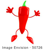 #50726 Royalty-Free (Rf) Illustration Of A 3d Red Hot Chili Pepper Mascot Leaping