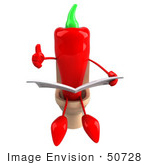 #50728 Royalty-Free (Rf) Illustration Of A 3d Red Hot Chili Pepper Mascot Reading On A Toilet