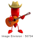 #50734 Royalty-Free (Rf) Illustration Of A 3d Red Hot Chili Pepper Mascot Playing Country Music