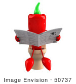 #50737 Royalty-Free (Rf) Illustration Of A 3d Red Hot Chili Pepper Mascot Reading On A Toilet - Version 1