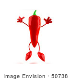 #50738 Royalty-Free (Rf) Illustration Of A 3d Red Hot Chili Pepper Mascot Jumping - Version 1