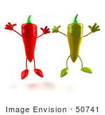#50741 Royalty-Free (Rf) Illustration Of 3d Red And Green Chili Pepper Mascots Jumping - Version 2