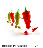 #50742 Royalty-Free (Rf) Illustration Of 3d Red And Green Chili Pepper Mascots Marching Forward - Version 1