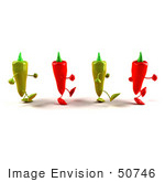 #50746 Royalty-Free (Rf) Illustration Of 3d Red And Green Chili Pepper Mascots Walking Right - Version 1