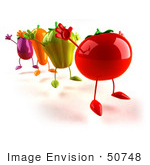 #50748 Royalty-Free (Rf) Illustration Of 3d Tomato Bell Pepper Carrot And Eggplant Characters Jumping - Version 2