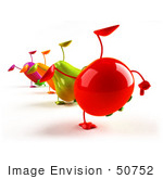 #50752 Royalty-Free (Rf) Illustration Of A Line Of 3d Eggplant Carrot Bell Pepper And Tomato Characters Doing Cartwheels - Version 2