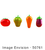 #50761 Royalty-Free (Rf) Illustration Of 3d Tomato Green Bell Pepper Carrot And Eggplant - Version 1