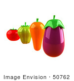 #50762 Royalty-Free (Rf) Illustration Of 3d Tomato Green Bell Pepper Carrot And Eggplant - Version 2