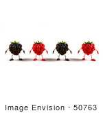 #50763 Royalty-Free (Rf) Illustration Of A Row Of 3d Raspberry And Blackberry Characters - Version 1
