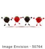 #50764 Royalty-Free (Rf) Illustration Of A Group Of Jumping 3d Raspberry And Blackberry Characters - Version 1