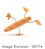 #50774 Royalty-Free (Rf) Illustration Of A 3d Baguette Bread Character Doing A Cartwheel - Version 1