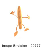 #50777 Royalty-Free (Rf) Illustration Of A 3d Baguette Bread Character Jumping - Version 1