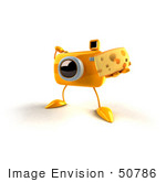 #50786 Royalty-Free (Rf) Illustration Of A 3d Yellow Camera Mascot Holding A Wedge Of Cheese - Version 4