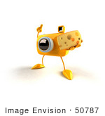 #50787 Royalty-Free (Rf) Illustration Of A 3d Yellow Camera Mascot Holding A Wedge Of Cheese - Version 1
