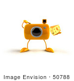 #50788 Royalty-Free (Rf) Illustration Of A 3d Yellow Camera Mascot Holding A Wedge Of Cheese - Version 6