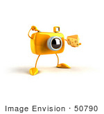 #50790 Royalty-Free (Rf) Illustration Of A 3d Yellow Camera Mascot Holding A Wedge Of Cheese - Version 7