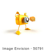 #50791 Royalty-Free (Rf) Illustration Of A 3d Yellow Camera Mascot Holding A Wedge Of Cheese - Version 5