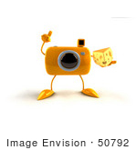 #50792 Royalty-Free (Rf) Illustration Of A 3d Yellow Camera Mascot Holding A Wedge Of Cheese - Version 3