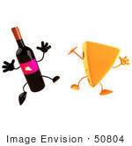 #50804 Royalty-Free (Rf) Illustration Of 3d Cheese Wedge And Wine Bottle Characters Jumping - Version 1