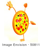 #50811 Royalty-Free (Rf) Illustration Of A 3d Pizza Mascot Doing A Cartwheel