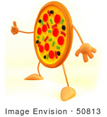 #50813 Royalty-Free (Rf) Illustration Of A 3d Pizza Mascot Giving The Thumbs Up - Version 1