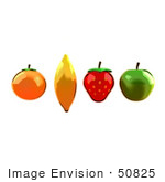 #50825 Royalty-Free (Rf) Illustration Of An Orange Banana Strawberry And Apple In A Line