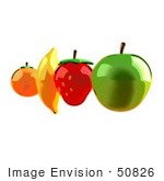 #50826 Royalty-Free (Rf) Illustration Of An Orange Banana Strawberry And Apple In A Row