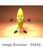 #50833 Royalty-Free (Rf) Illustration Of A 3d Banana Mascot Holding His Arms Open - Version 2