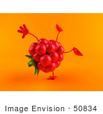 #50834 Royalty-Free (Rf) Illustration Of A 3d Red Raspberry Character Doing A Cartwheel - Version 2