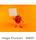 #50835 Royalty-Free (Rf) Illustration Of A 3d Red Raspberry Character Holding Up A Blank Sign - Version 2