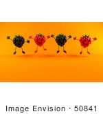 #50841 Royalty-Free (Rf) Illustration Of A Group Of Jumping 3d Raspberry And Blackberry Characters - Version 2