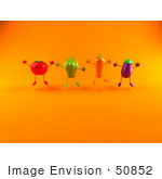 #50852 Royalty-Free (Rf) Illustration Of 3d Tomato Bell Pepper Carrot And Eggplant Characters Jumping - Version 3