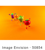 #50854 Royalty-Free (Rf) Illustration Of 3d Tomato Bell Pepper Carrot And Eggplant Characters Jumping - Version 4