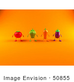 #50855 Royalty-Free (Rf) Illustration Of 3d Tomato Bell Pepper Carrot And Eggplant Characters Facing Front - Version 2