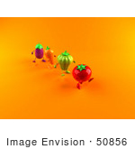 #50856 Royalty-Free (Rf) Illustration Of 3d Tomato Bell Pepper Carrot And Eggplant Characters Marching - Version 2
