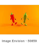 #50859 Royalty-Free (Rf) Illustration Of 3d Green And Red Chili Pepper Characters Walking Forward - Version 2