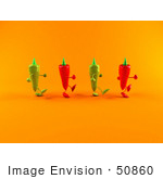 #50860 Royalty-Free (Rf) Illustration Of 3d Green And Red Chili Pepper Characters Walking Right - Version 2