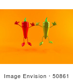 #50861 Royalty-Free (Rf) Illustration Of 3d Green And Red Chili Pepper Characters Jumping - Version 1
