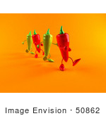 #50862 Royalty-Free (Rf) Illustration Of 3d Green And Red Chili Pepper Characters Marching Forward - Version 2