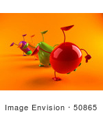 #50865 Royalty-Free (Rf) Illustration Of A Line Of 3d Eggplant Carrot Bell Pepper And Tomato Characters Doing Cartwheels - Version 4