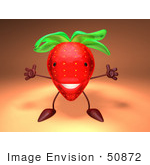 #50872 Royalty-Free (Rf) Illustration Of A 3d Strawberry Character Holding His Arms Open - Version 3