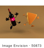 #50873 Royalty-Free (Rf) Illustration Of 3d Cheese Wedge And Wine Bottle Characters Jumping - Version 1