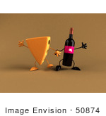 #50874 Royalty-Free (Rf) Illustration Of 3d Cheese Wedge And Wine Bottle Characters Holding Hands - Version 2