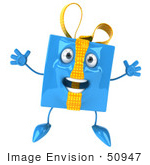 #50947 Royalty-Free (Rf) Illustration Of A 3d Blue Gift Mascot Jumping